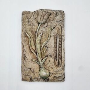 Vintage Hen Feathers Wall Plaque Thermometer Ceramic Hand Crafted‎ Tulipa Rustic
